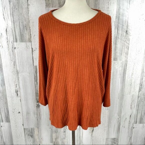 Chico’s Rust Orange Ribbed Dolman Sleeve Stretch Top Size 2 (L/XL) - Picture 3 of 9